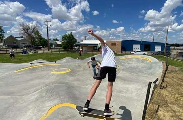 Shelby, Mont. teen Wyatt Doty, foreground, joined other skaters to take advantage of a clinic hosted by First Baptist Church. Photo from Facebook, First Baptist Shelby